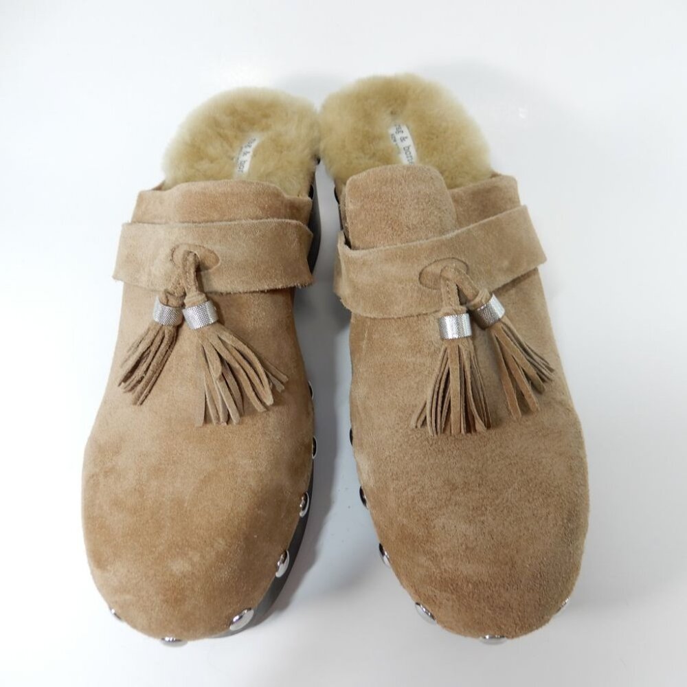 Rag & Bone Johannes Suede Shearling Tassel Clogs Size 40 10 Chunky NEW $475 - Picture 6 of 14
